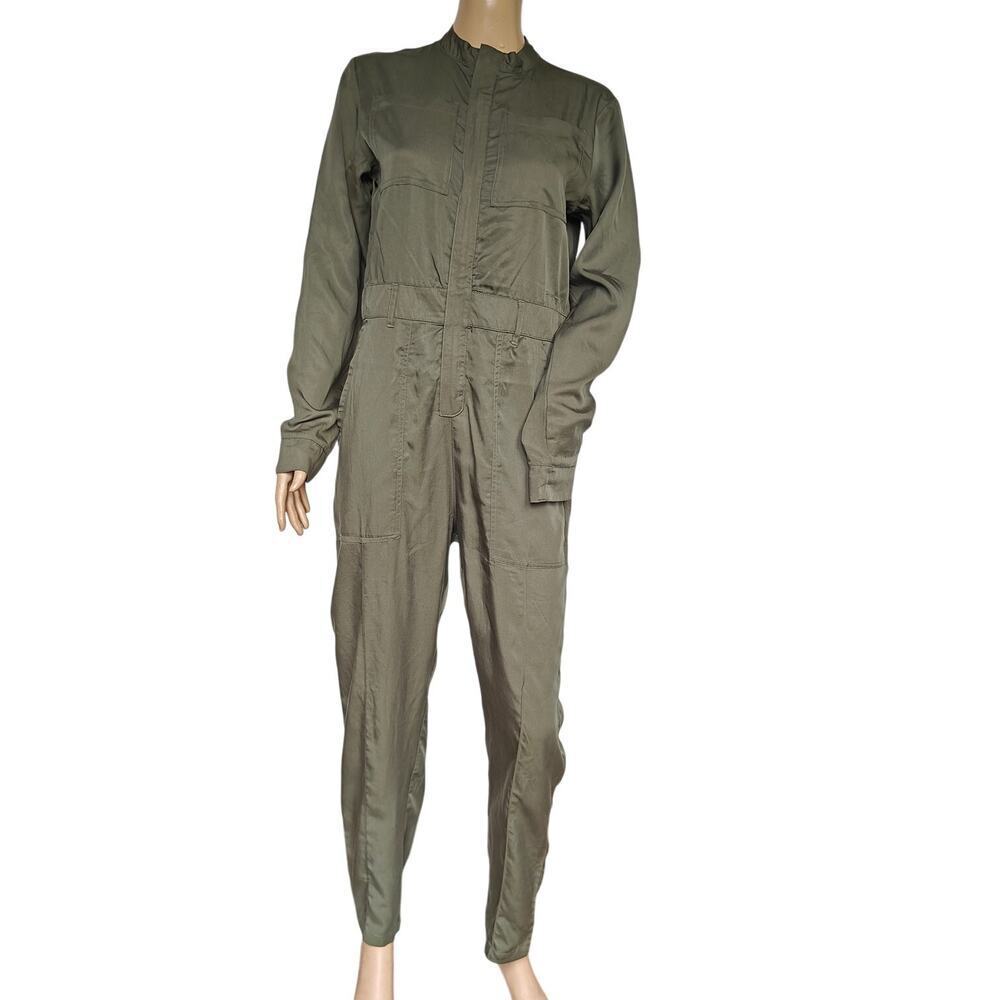 Fabletics Utility Jumpsuit XS Olive Green 100% Lyocell Long Sleeve